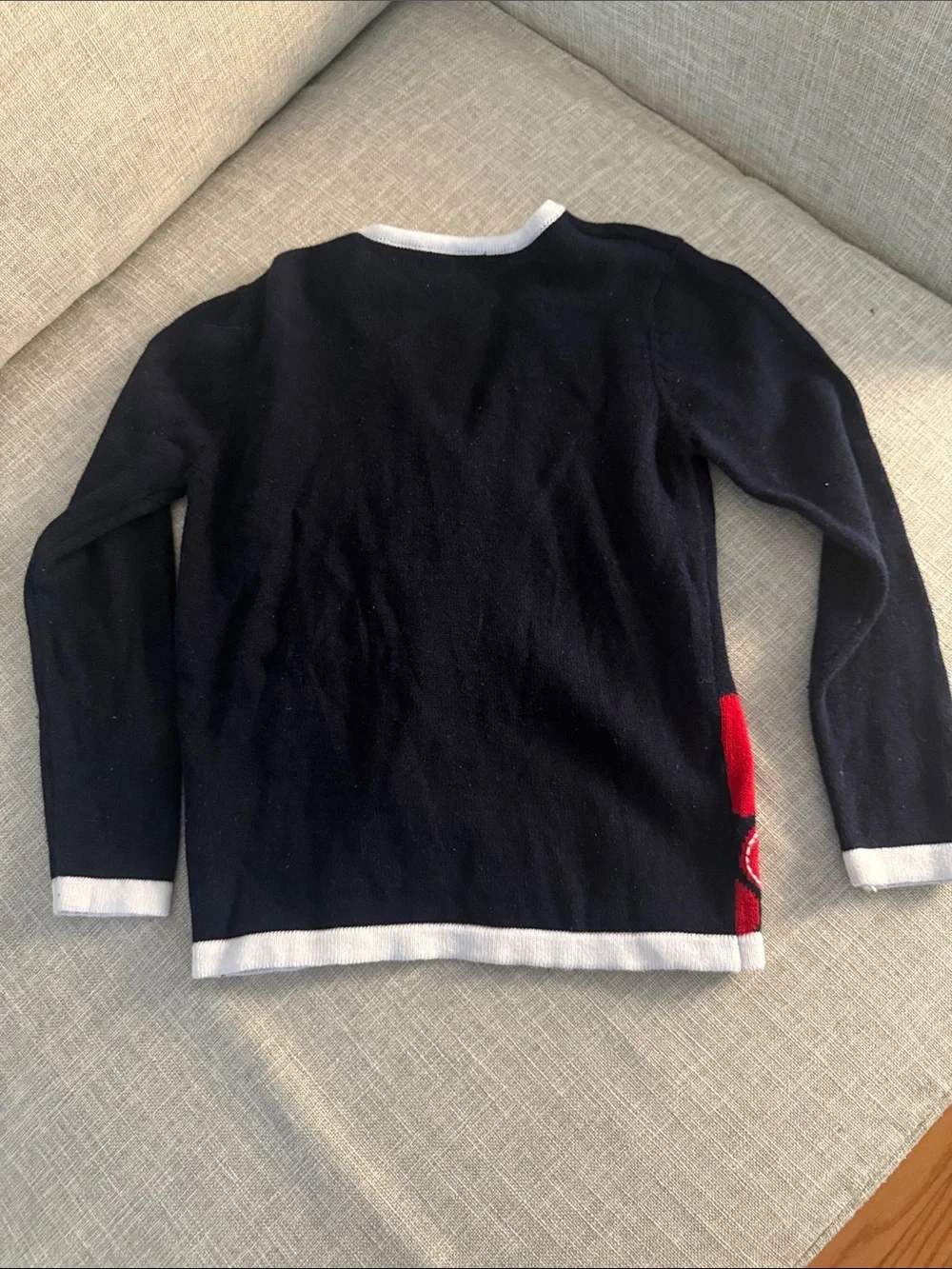 Hartstrings Navy Cardigan with Red Heart Motif and White Trim
